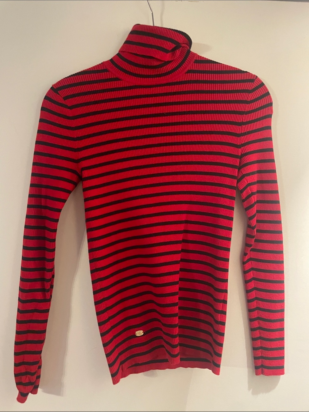 Lauren Ralph Lauren Red & Black Striped Turtleneck Sweater